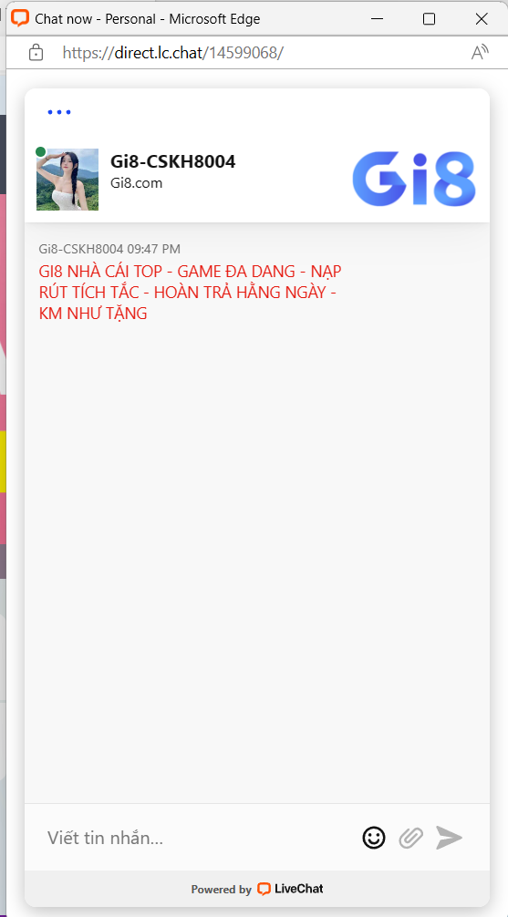 Khung trò chuyện với chăm sóc khách hàng của Gi8