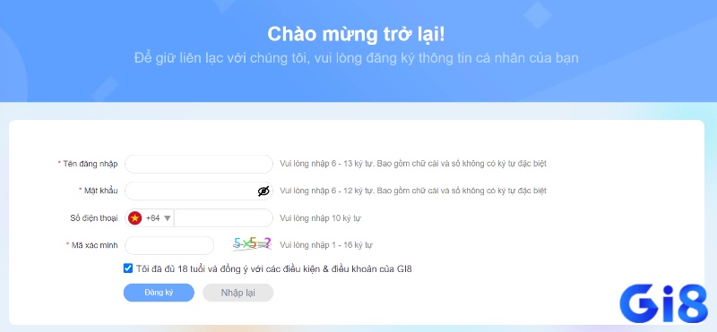 Đăng ký tại nhà cái gi8 rất dễ dàng